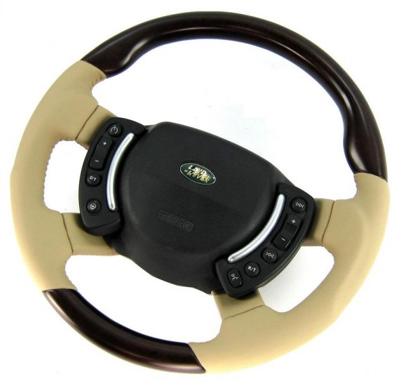 Range Rover L322 Steering Wheel - Burr Walnut Heated + Sand Leat - Click Image to Close
